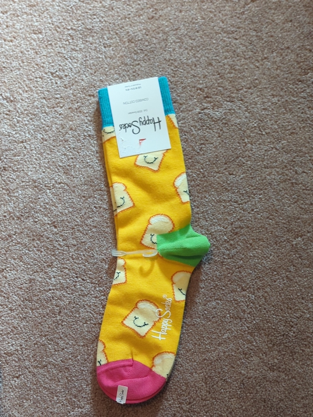 Happy Socks Yellow Toast Crew Socks with Pink, Green & Blue Accents